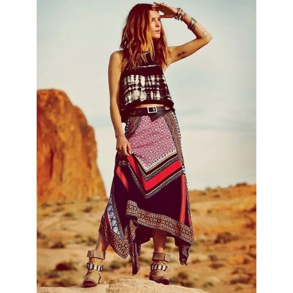 Free People Dresses & Skirts - NWT Free People Bohemian Patchwork Handkerchief Hem Midi Skirt